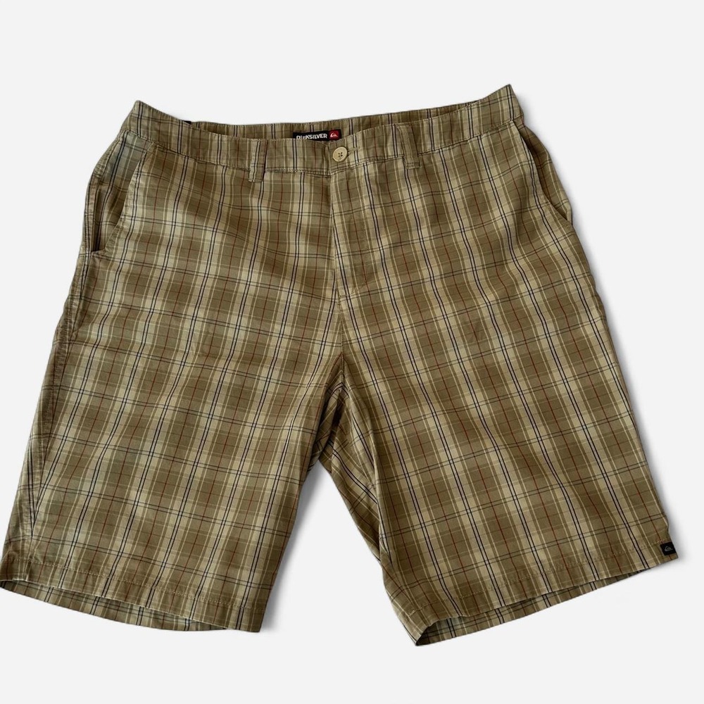 Quicksilver Men's Plaid Shorts | Tan Khaki Casual Boardwalk Surf Skate Size: 38